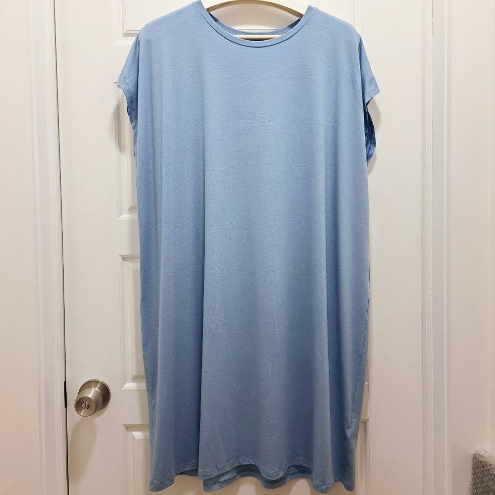 EILEEN FISHER Stretch Light Blue Crew Neck Boxy Dress Size 1X New with Tag